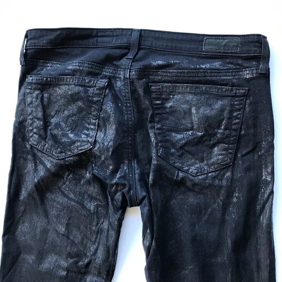 AG Unique LEGGING SUPER SKINNY Fit Black Coated Denim Jeans sz 30R - Picture 11 of 16